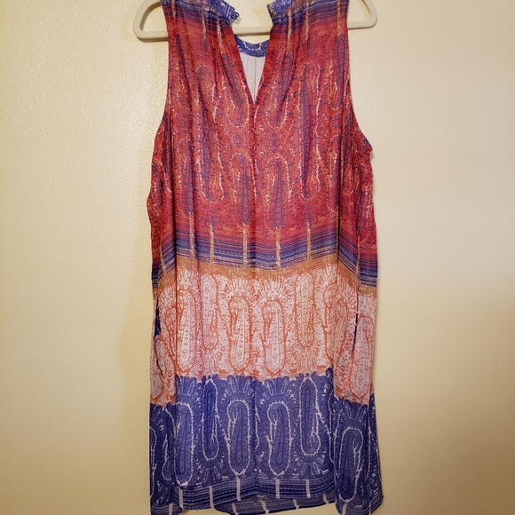 WOMEN'S SPRING SUMMER DR2 DRESS PAISLEY RED ORANGE PURPLE 2XL SOFT LIGHT AIRY - Picture 2 of 4